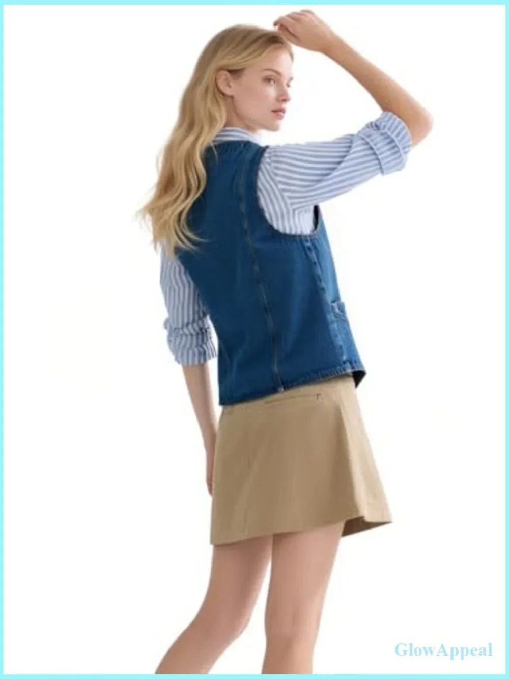 Denim Sleeveless Casual Vest, V Neck Button Front with Pockets